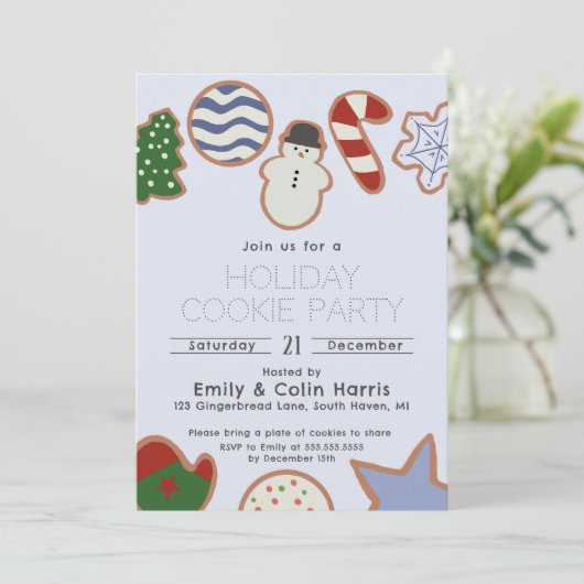 可愛いクラシックハンドドロークリスマスクッキーパーティー 招待状 (スタンド正面)