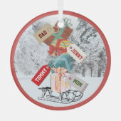 可愛いクラシックヴィンテージ赤い白いクリスマススレッド雪 ガラスオーナメント (正面)