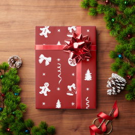 可愛いクラシック 赤と白のジンジャーブレッド クリスマス ラッピングペーパー