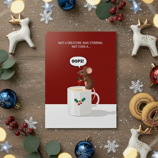 可愛いクリスマスのねずみの「おっと!」マグカップ クリスマスカード