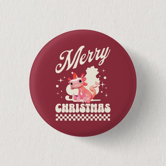 可愛いクリスマスのウーパールーパー メリークリスマス 缶バッジ (正面)