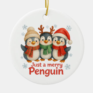 可愛いクリスマスのペンギン カード – メリークリスマス セラミックオーナメント