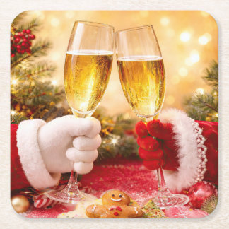 可愛いクリスマスの乾杯シャンパン スクエアペーパーコースター
