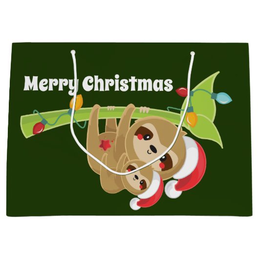 可愛いクリスマスの休日のスロートにメッセージを追加 ラージペーパーバッグ (正面)