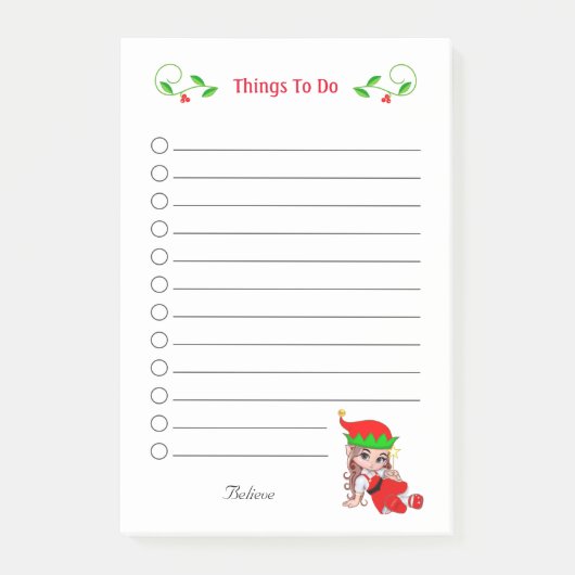 可愛いクリスマスの妖精エルフのやることリスト ポストイット (正面)