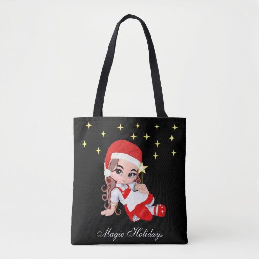 可愛いクリスマスの妖精天使と星のトートバッグ トートバッグ (正面)