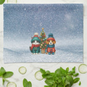 可愛いクリスマスの子犬&子猫 キッチンタオル (折り畳み)
