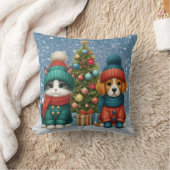 可愛いクリスマスの子犬&子猫 クッション (ブランケット)