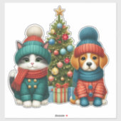 可愛いクリスマスの子犬&子猫 シール (シート)