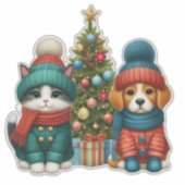可愛いクリスマスの子犬&子猫 シール (正面)