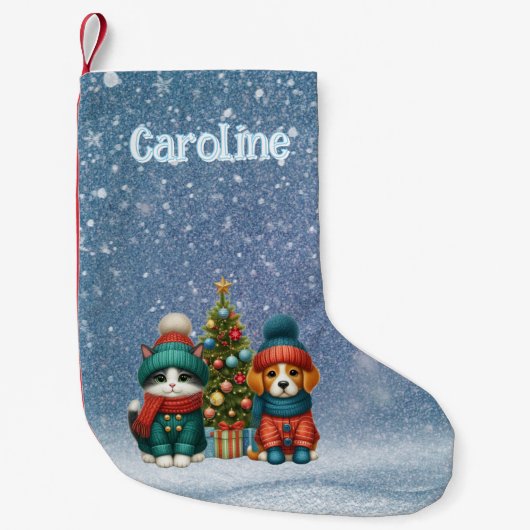 可愛いクリスマスの子犬&子猫 スモールクリスマスストッキング (正面)