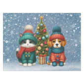可愛いクリスマスの子犬&子猫 テーブルクロス (正面(横))