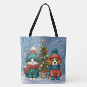 可愛いクリスマスの子犬&子猫 トートバッグ (正面)