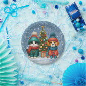 可愛いクリスマスの子犬&子猫 ペーパープレート (パーティー)