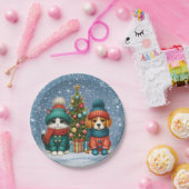 可愛いクリスマスの子犬&子猫 ペーパープレート (パーティー)