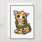可愛いクリスマスの子猫タイガー シーズンカード (正面/裏面)