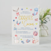 可愛いクリスマスの水彩スクリプト クッキー ココア 招待状 (立ち正面)