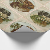 可愛いクリスマスの犬、葵、冬の花 ラッピングペーパー (角)