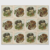 可愛いクリスマスの犬、葵、冬の花 ラッピングペーパー (フラット)