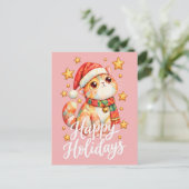 可愛いクリスマスの猫のイラスト 幸せな雰囲気 ポストカード (スタンド正面)