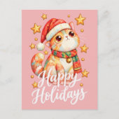 可愛いクリスマスの猫のイラスト 幸せな雰囲気 ポストカード (正面)
