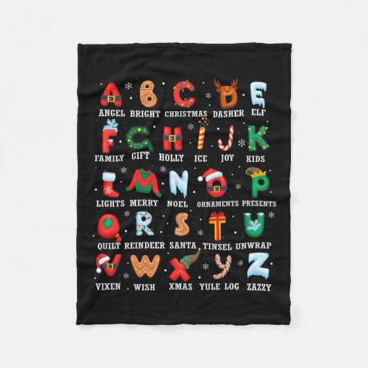 可愛いクリスマスアルファベット幼稚園プレスクール茶 フリースブランケット (正面)