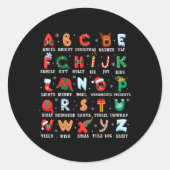 可愛いクリスマスアルファベット幼稚園プレスクール茶 ラウンドシール (正面)