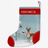 可愛いクリスマスイラストレーションディアツリー&バード スモールクリスマスストッキング (裏面)