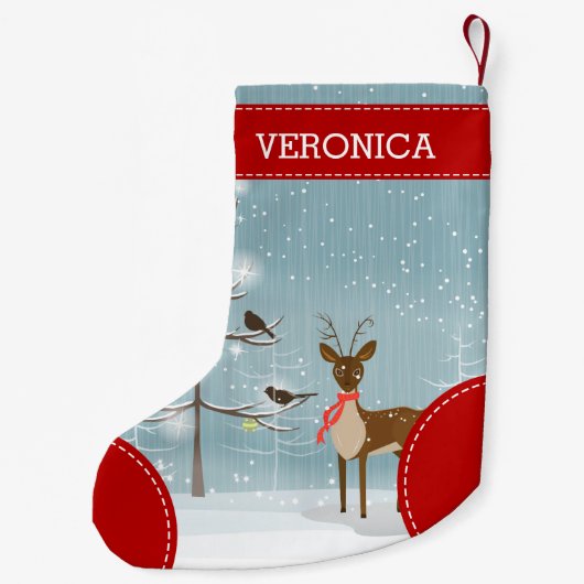 可愛いクリスマスイラストレーションディアツリー&バード スモールクリスマスストッキング (裏面)