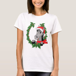 可愛いクリスマスウマの袖シャツのシャツ Tシャツ