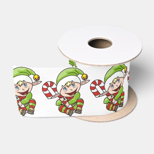 可愛いクリスマスエルフのキャンディケイン サテンリボン (リール)