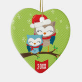 可愛いクリスマスオーナメント：:フェスティバルフクロウカップル セラミックオーナメント (右)