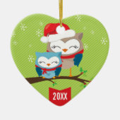 可愛いクリスマスオーナメント：:フェスティバルフクロウカップル セラミックオーナメント (正面)