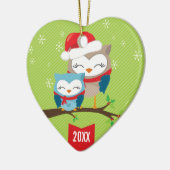 可愛いクリスマスオーナメント：:フェスティバルフクロウカップル セラミックオーナメント (左)