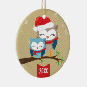 可愛いクリスマスオーナメント::フェスティバルフクロウカップル セラミックオーナメント (右)