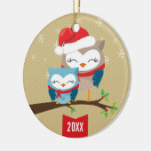 可愛いクリスマスオーナメント::フェスティバルフクロウカップル セラミックオーナメント (左)