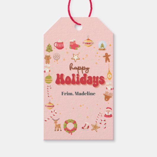 可愛いクリスマスキッズホリデーパーティーの招待 ギフトタグ (正面)