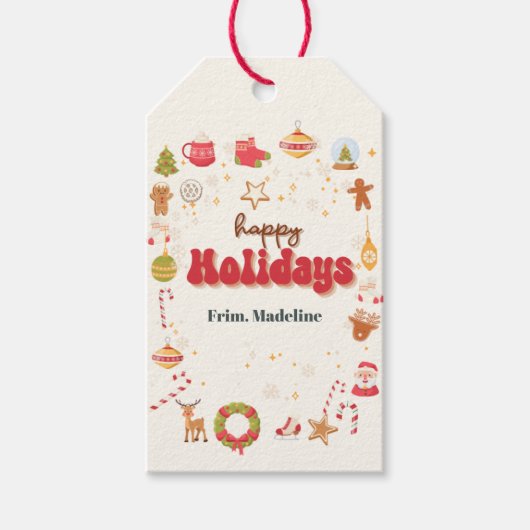 可愛いクリスマスキッズホリデーパーティーの招待 ギフトタグ (正面)