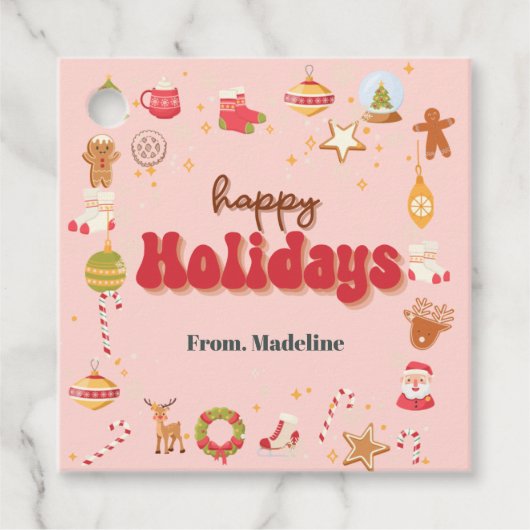 可愛いクリスマスキッズホリデーパーティーの招待 フェイバータグ (正面)