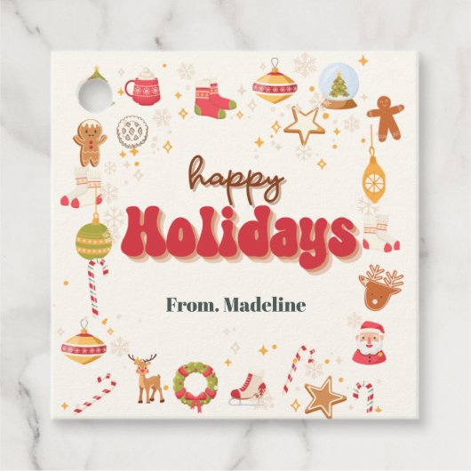 可愛いクリスマスキッズホリデーパーティーの招待 フェイバータグ (正面)