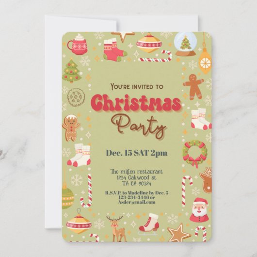 可愛いクリスマスキッズホリデーパーティーの招待 招待状 (正面)