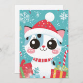 可愛いクリスマスキャットキャンディーケンジギフトカスタム文字 シーズンカード (正面/裏面)
