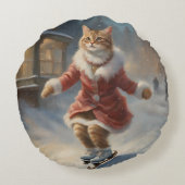 可愛いクリスマスキャットスケートで滑る遊びソファ ラウンドクッション (裏面)