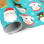 可愛いクリスマスキャラクター柄オンブルー ラッピングペーパー (ロールコーナー)