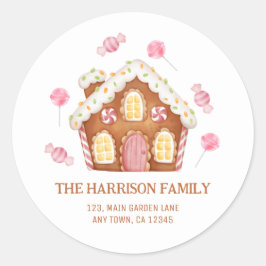 可愛いクリスマスキャンディハウスアドレスステッカー ラウンドシール