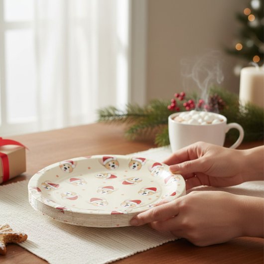 可愛いクリスマスコーギドッグパターン |休日 ペーパープレート