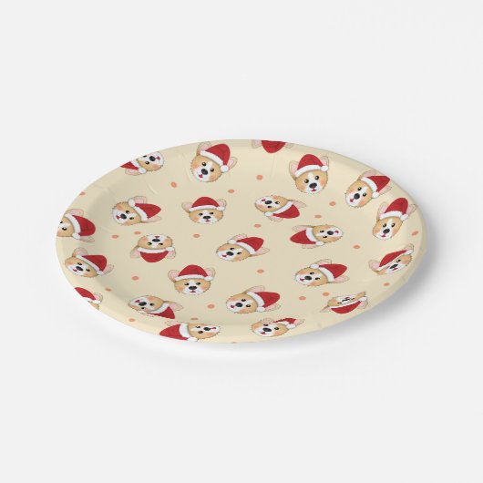 可愛いクリスマスコーギドッグパターン |休日 ペーパープレート (アングル)