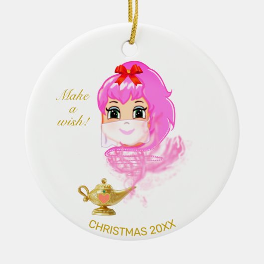 可愛いクリスマスジニーと魔法のランプ セラミックオーナメント (正面)