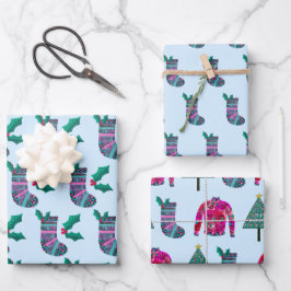 可愛いクリスマスストッキング柄 ラッピングペーパーシート