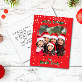 可愛いクリスマススノーファミリーフォト ポストカード